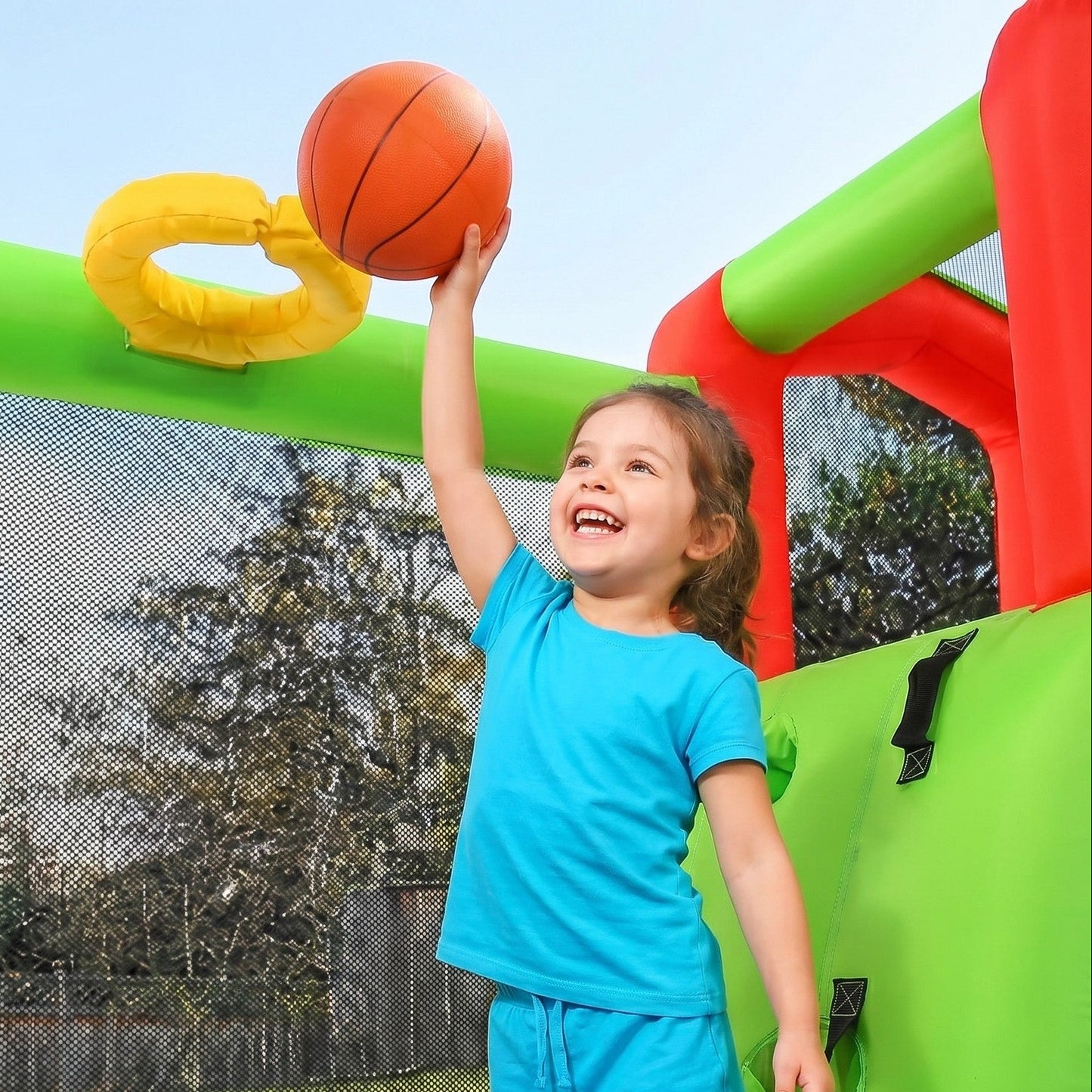 6-in-1 Inflatable Bounce House & Splash Pool, Slide & Climbing Wall For Kids & Toddlers6