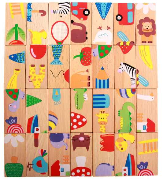 28-Piece Animal Domino Set - Wooden Puzzle for Kids