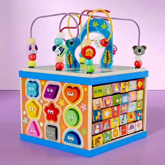 Wooden 5-in-1 Activity Cube for Toddlers