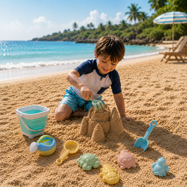 Beach Sand Play Set with Folding Bucket
