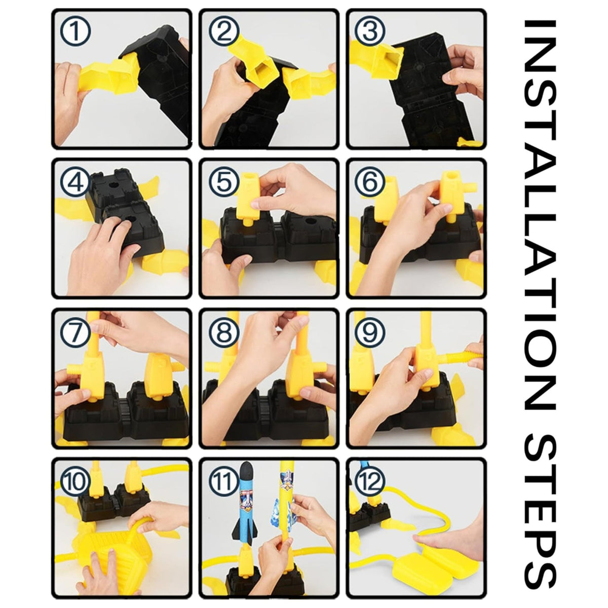 Step-by-step installation guide with hands using a tool on a white background