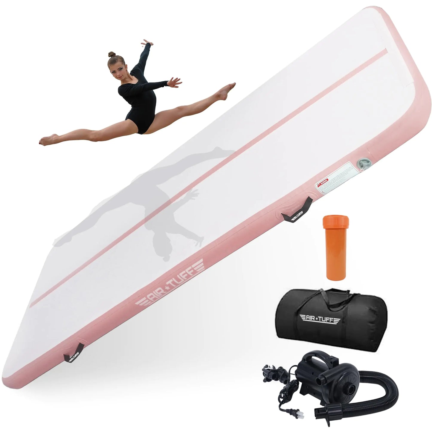 AIR TUFF Inflatable Gymnastics Mat | Air Tumbling Track with Electric Pump for Home Gym Yoga Cheer Gymnastics Equipment | Includes Mat Bag | Perfect for Kids and Adults Indoor and Outdoor Use