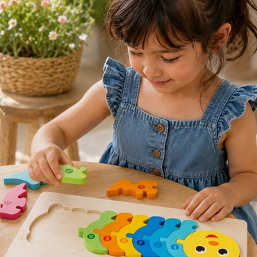 Wooden Animal Number Puzzle Board for Toddlers