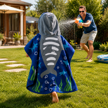 hooded beach towel, kids swim poncho, wearable towel, beach cover-up, pool towel, bath poncho, cartoon beach towel, machine washable towel, quick-drying cover-up, soft hooded towel