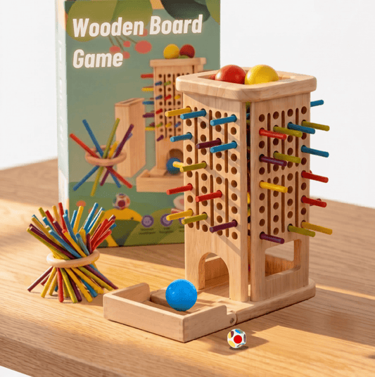 Wooden board game with colorful sticks and balls on a wooden surface, , best counting learning and preparation for school for toddlers pre-schoolers