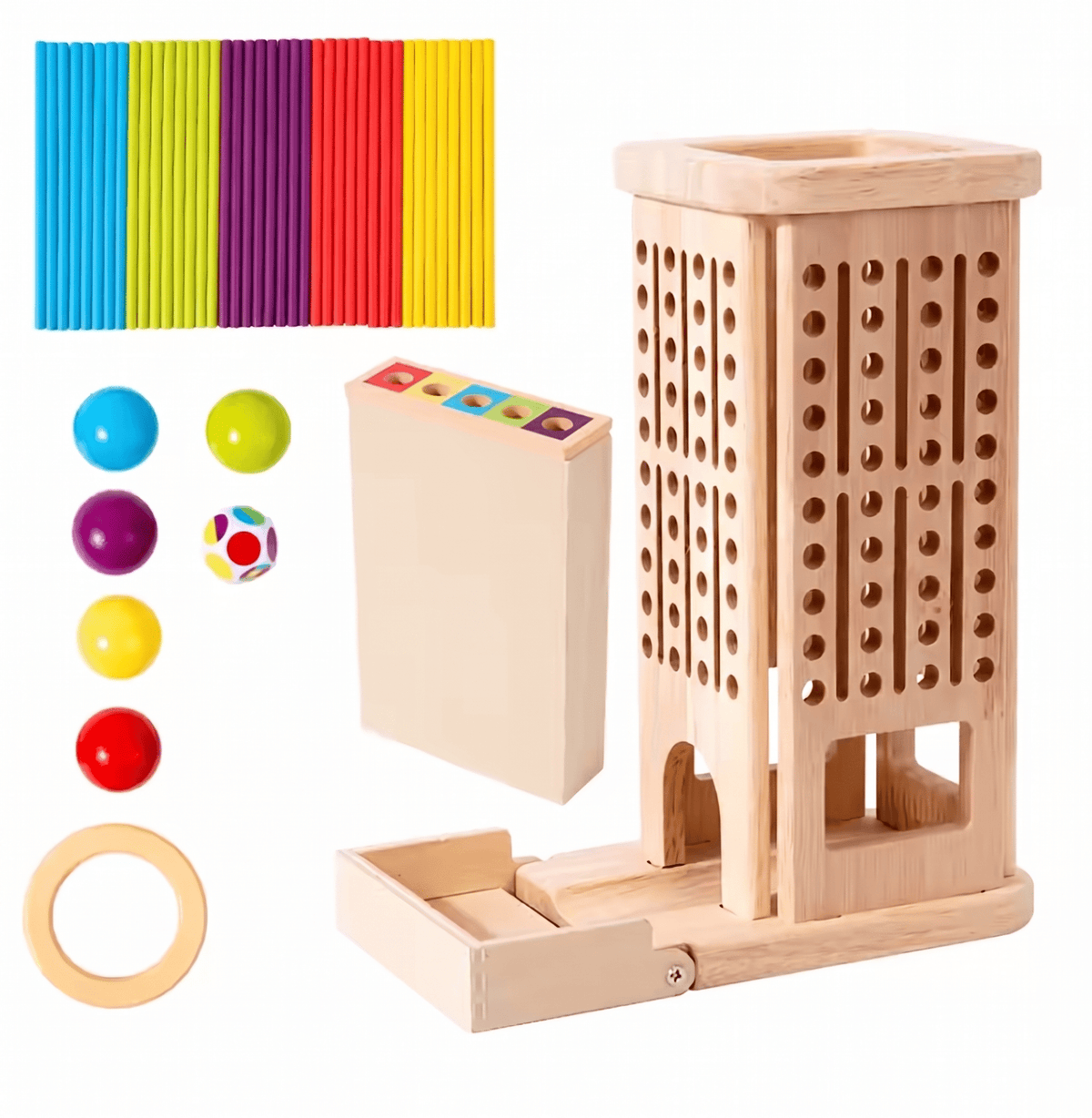 rainbow-stick-tower-wooden-ball-drop-toy_5 - counting principles introduction for kids in interactive way
