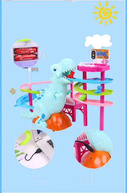 Dinosaur Toy Set with Slide and Electric Assembly