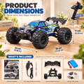 4WD RC monster truck dimensions and what's included: manual, USB cable, screwdriver, spoiler, battery, screws