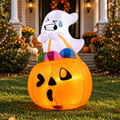 5 FT light-up ghost and pumpkin candy bag Halloween inflatable glowing on a front porch