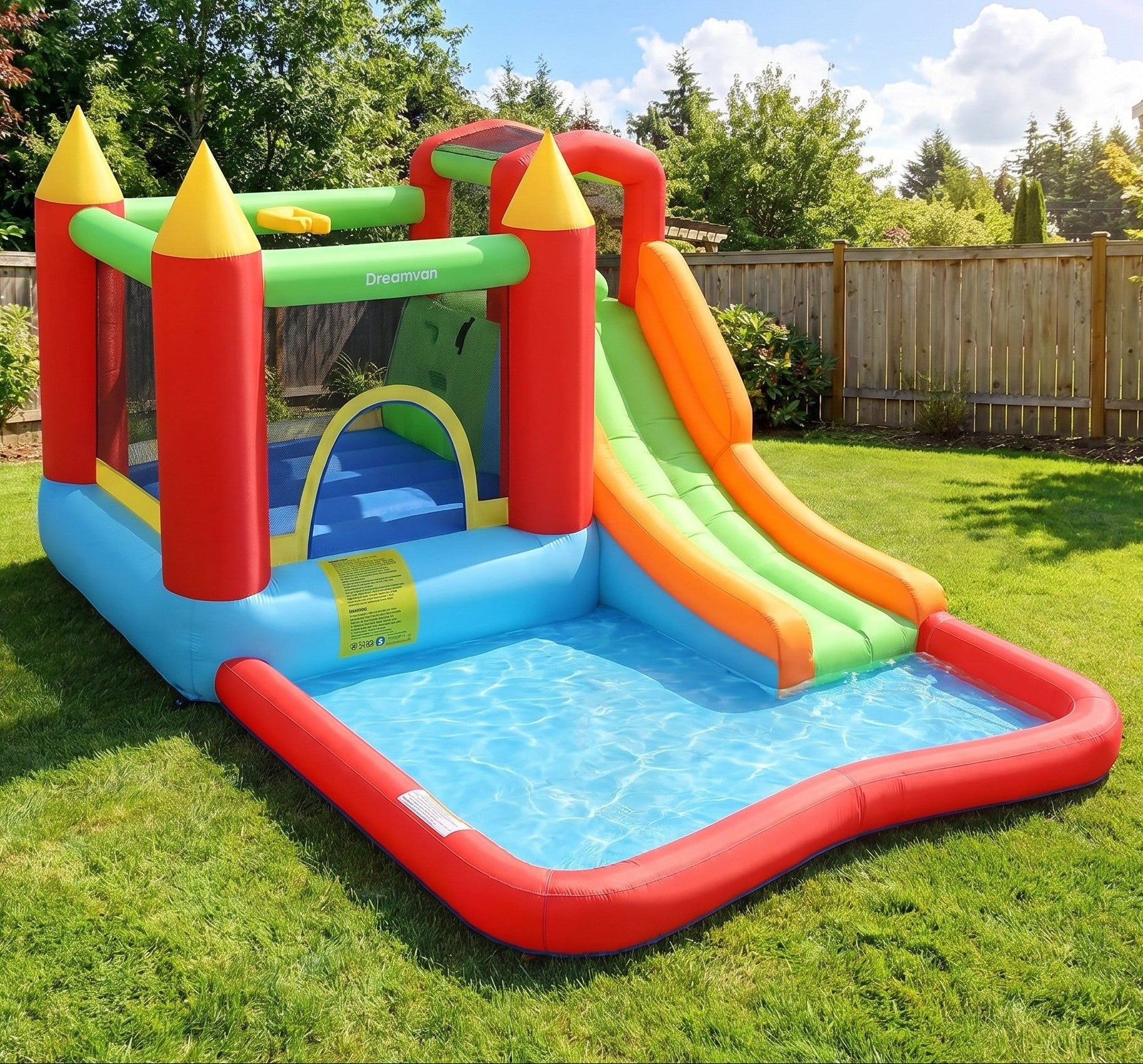 6-in-1 Inflatable Bounce House & Splash Pool, Slide & Climbing Wall For Kids & Toddlers