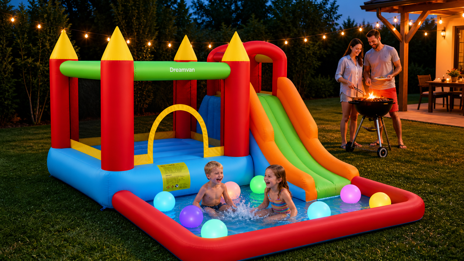 6-in-1 Inflatable Bounce House & Splash Pool, Slide & Climbing Wall For Kids & Toddlers8