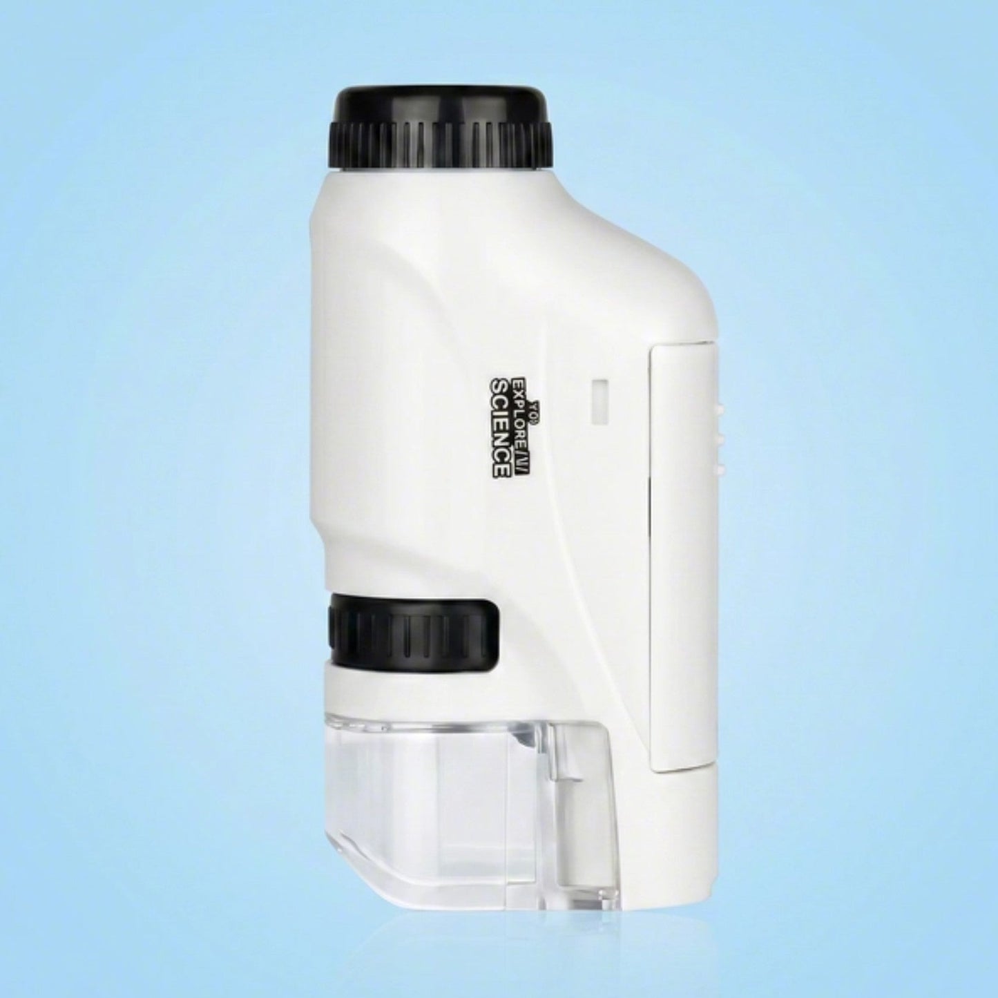 PocketScope kids pocket microscope side profile showing battery compartment and LED illumination system