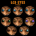 Eight glowing LCD eye designs available on the 8 ft animated flying witch Halloween decoration