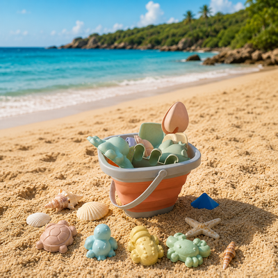 Beach Sand Play Set with Folding Bucket