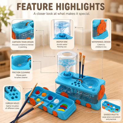 Kids Paint Brush Cleaner Station with Palette Tray