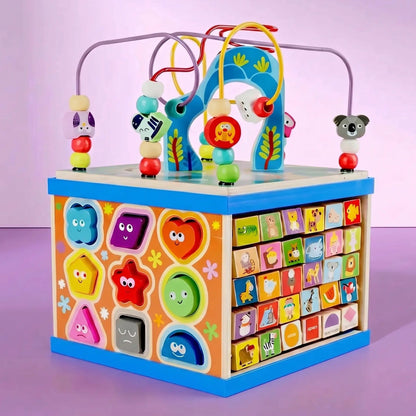 Wooden 5-in-1 Activity Cube for Toddlers