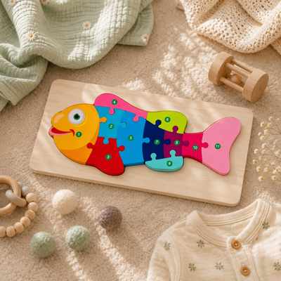 Wooden Animal Number Puzzle Board for Toddlers