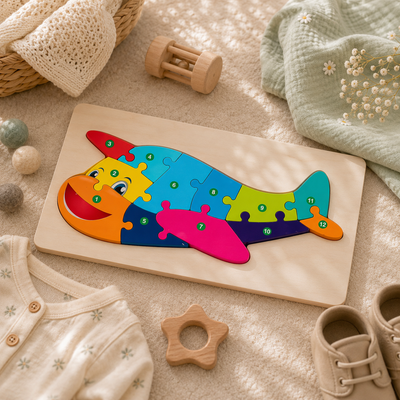 Wooden Animal Number Puzzle Board for Toddlers