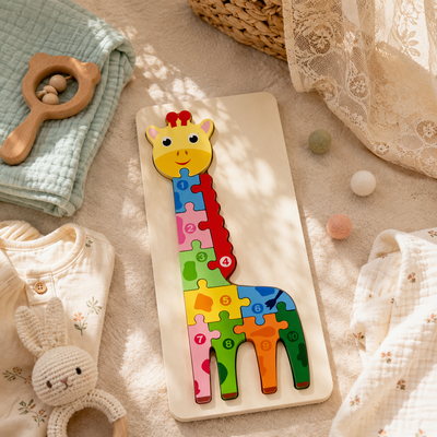 Wooden Animal Number Puzzle Board for Toddlers