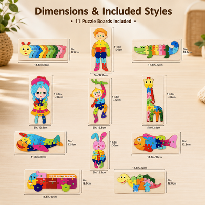Wooden Animal Number Puzzle Board for Toddlers