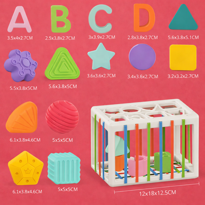 Colorful geometric shapes and a cube with measurements-Baby_Activity_Cube-Montessori-Learning-Toy