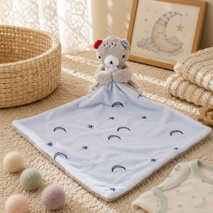 Baby comfort blanket with teddy bear 
