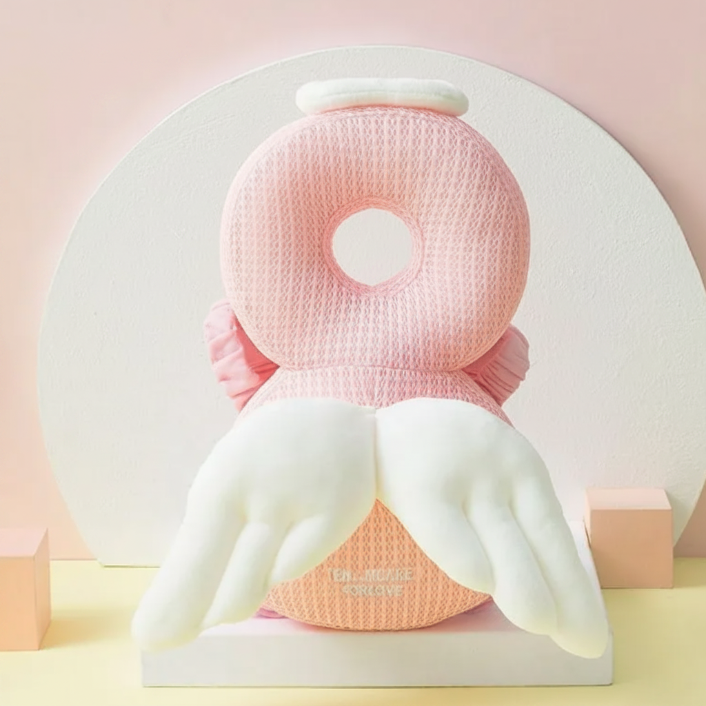 Pink and white angel-shaped baby head protection backpack 