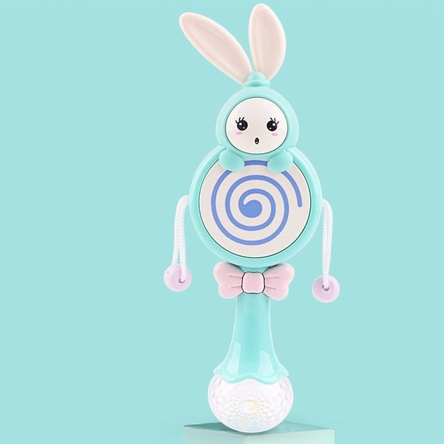 Lollipop Mint Baby Musical Rattle with Flashing Lights & Teether | 6 Music Modes Bunny Sensory Toy | Newborn Sound & Light Rattle | Baby Shower Gift Ages 0–12M | BUBINNA BunnyBeat