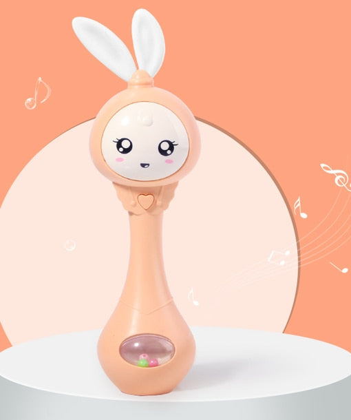 Baby Musical Rattle with Flashing Lights & Teether | 6 Music Modes Bunny Sensory Toy | Newborn Sound & Light Rattle | Baby Shower Gift Ages 0–12M | BUBINNA BunnyBeat-3