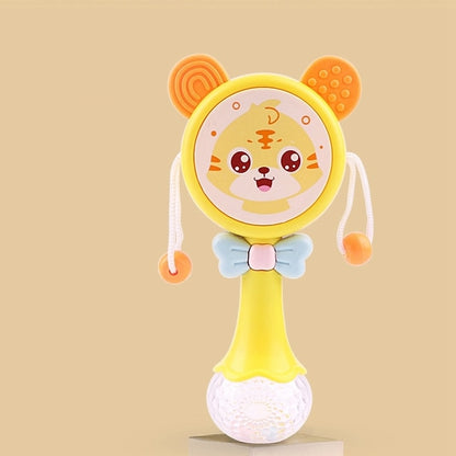 Yellow baby rattle with a tiger face Baby Musical Rattle with Flashing Lights & Teether | 6 Music Modes Bunny Sensory Toy | Newborn Sound & Light Rattle | Baby Shower Gift Ages 0–12M | BUBINNA BunnyBeat