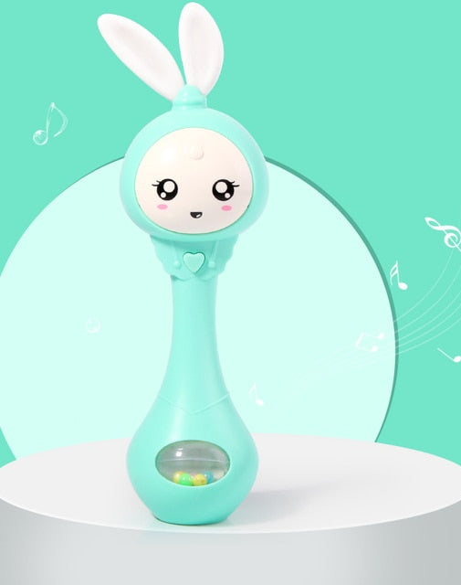 Mint Baby Musical Rattle with Flashing Lights & Teether | 6 Music Modes Bunny Sensory Toy | Newborn Sound & Light Rattle | Baby Shower Gift Ages 0–12M | BUBINNA BunnyBeat