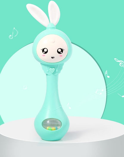 Mint Baby Musical Rattle with Flashing Lights & Teether | 6 Music Modes Bunny Sensory Toy | Newborn Sound & Light Rattle | Baby Shower Gift Ages 0–12M | BUBINNA BunnyBeat