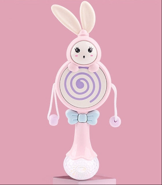 Lollipop Baby Musical Rattle with Flashing Lights & Teether | 6 Music Modes Bunny Sensory Toy | Newborn Sound & Light Rattle | Baby Shower Gift Ages 0–12M | BUBINNA BunnyBeat