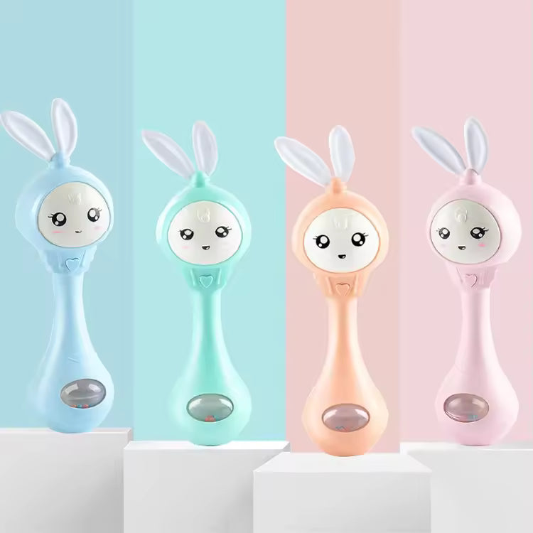 Baby Musical Rattle with Flashing Lights & Teether | 6 Music Modes Bunny Sensory Toy | Newborn Sound & Light Rattle | Baby Shower Gift Ages 0–12M 