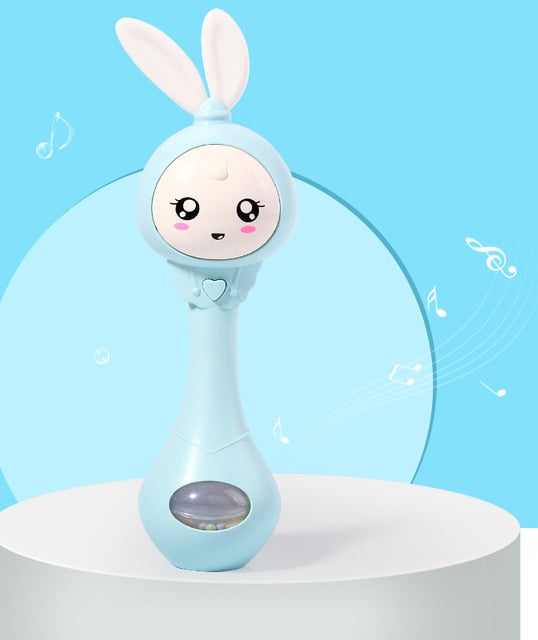 Toy with bunny ears-Baby Musical Rattle with Flashing Lights & Teether | 6 Music Modes Bunny Sensory Toy | Newborn Sound & Light Rattle | Baby Shower Gift Ages 0–12M | BUBINNA BunnyBeat