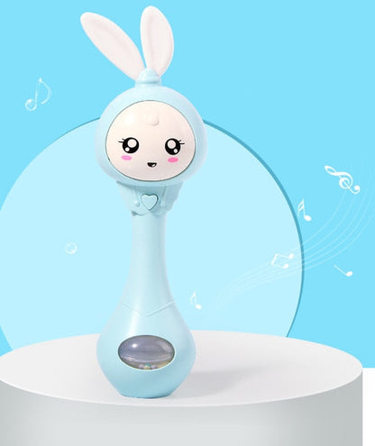 Toy with bunny ears-Baby Musical Rattle with Flashing Lights & Teether | 6 Music Modes Bunny Sensory Toy | Newborn Sound & Light Rattle | Baby Shower Gift Ages 0–12M | BUBINNA BunnyBeat