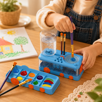 Kids Paint Brush Cleaner Station with Palette Tray