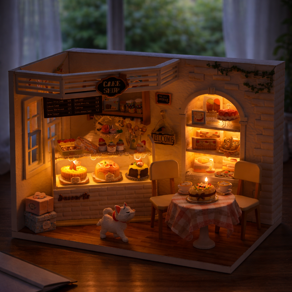 DIY Miniature Dollhouse Kit – Cake Shop with Furniture & LED Lights - a perfect birthday gift  for girls 10 year old and above