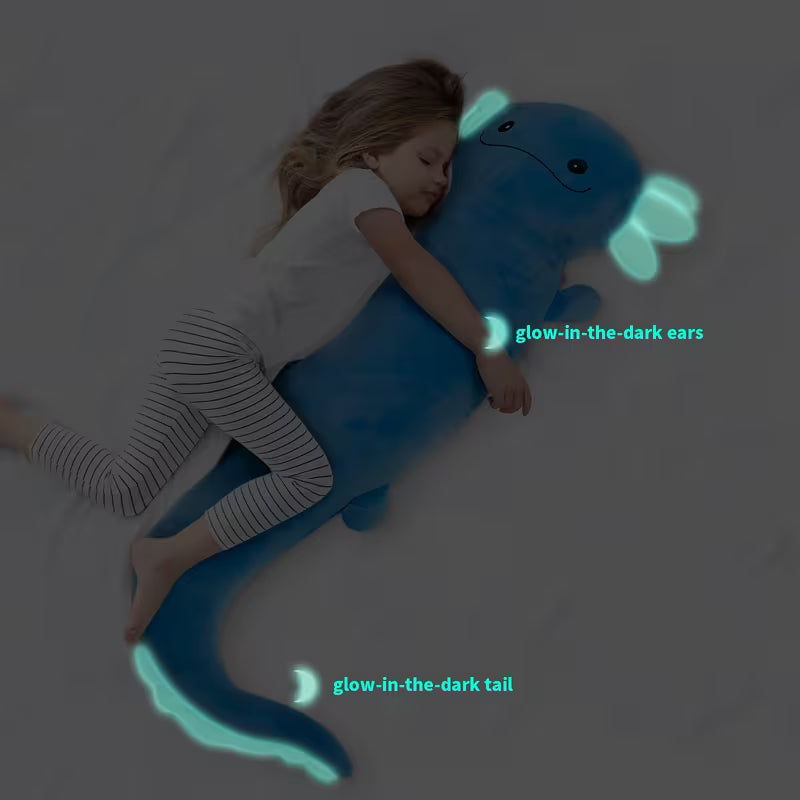 Giant Axolotl Plush with Glow in the Dark | Oversized Stuffed Animal Body Pillow for Kids | Soft Huggable Axolotl Toy | Birthday Gift Ages 3+-5