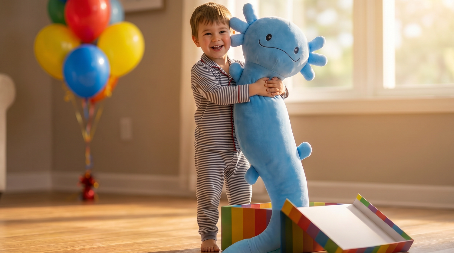 Giant Axolotl Plush with Glow in the Dark | Oversized Stuffed Animal Body Pillow for Kids | Soft Huggable Axolotl Toy | Birthday Gift Ages 3 -12