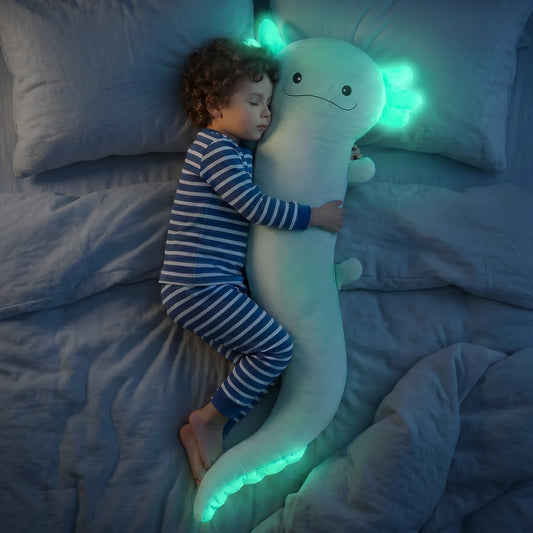 Giant Axolotl Plush with Glow in the Dark | Oversized Stuffed Animal Body Pillow for Kids | Soft Huggable Axolotl Toy | Birthday Gift Ages 3+