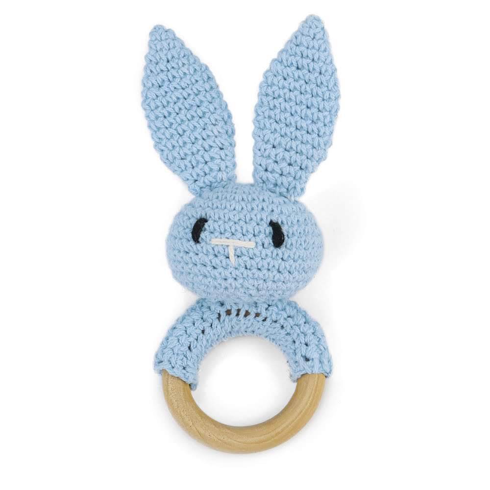 Handmade Crochet Baby Rattle with Wooden Teething Ring | Cotton Rabbit Rattle Newborn Toy | Organic Baby Shower Gift | Inner Bell Sensory Rattle  Baby soothing toy 2
