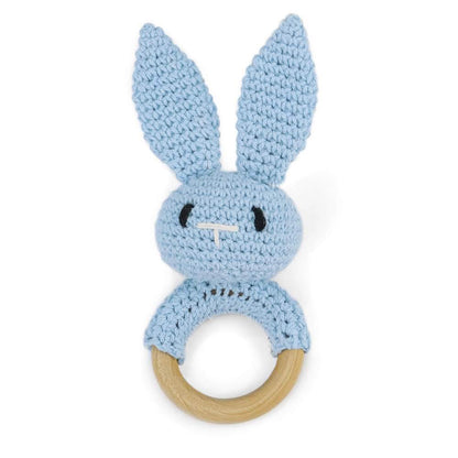 Handmade Crochet Baby Rattle with Wooden Teething Ring | Cotton Rabbit Rattle Newborn Toy | Organic Baby Shower Gift | Inner Bell Sensory Rattle  Baby soothing toy 2