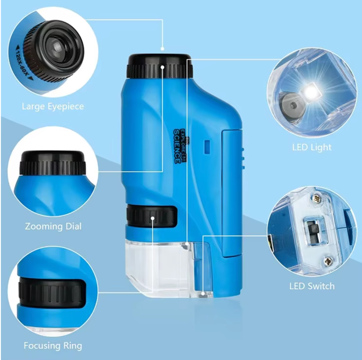 BUBINNA PocketScope white handheld microscope showing HD optical lens and direct contact viewing window