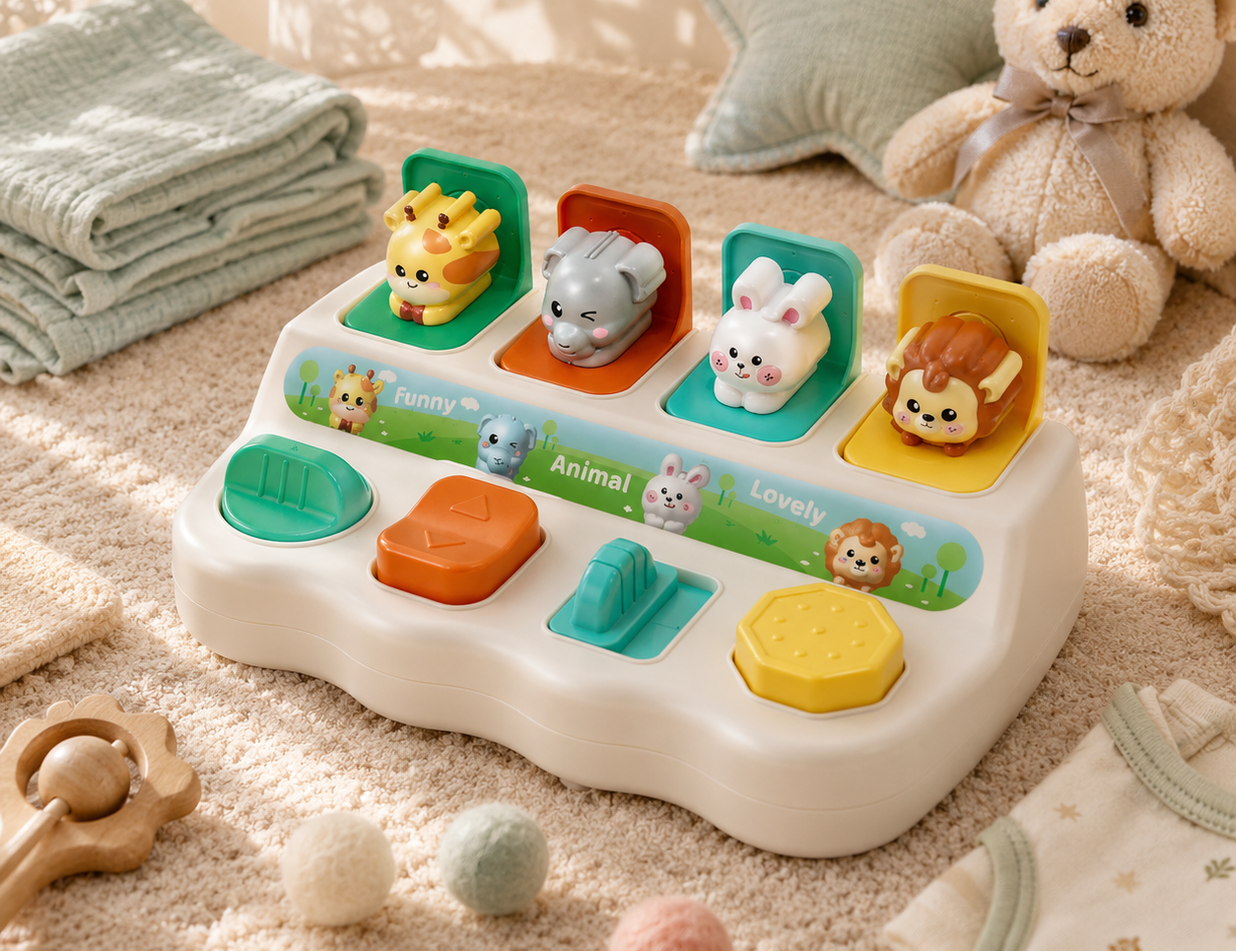 Kids motor skills development with Pop-Up Musical Animal Color Toy for Toddlers