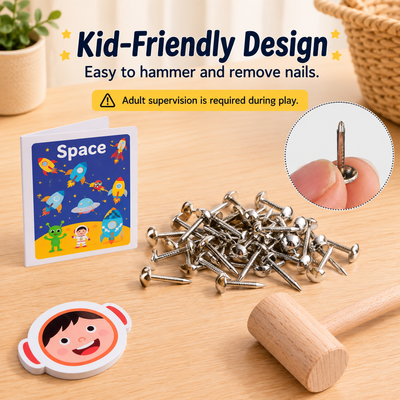 Wooden Hammer & Nail Cork Board Puzzle
