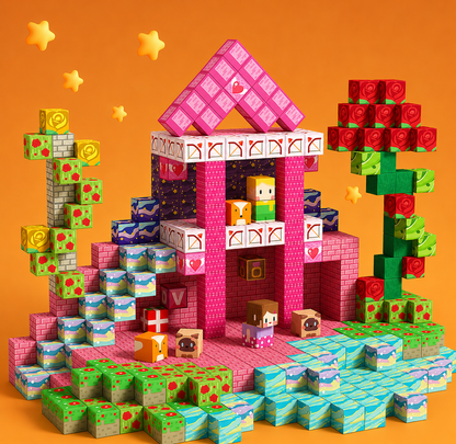 Colorful toy building blocks set against