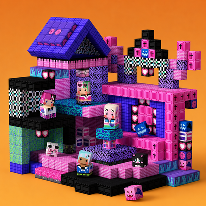 Colorful toy building set with character figures magnetic building block cubes