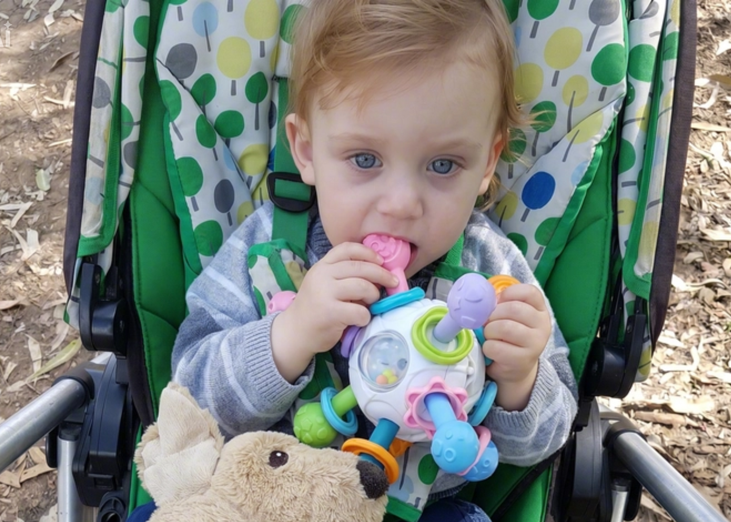 Multisensory Orbit Ball | Baby Teether, Rattle & 180° Clicking Toy with rattle balls and internal bell