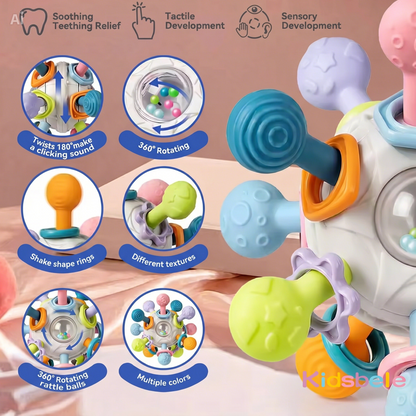 Multisensory Orbit Ball | Baby Teether, Rattle & 180° Clicking Toy, rattle balls